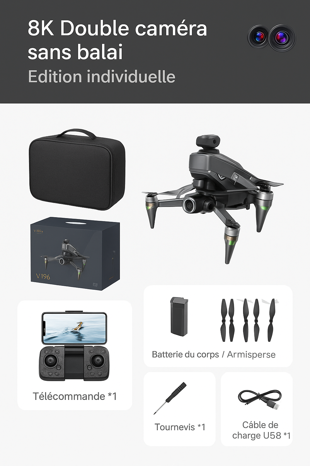 Drone avec caméra 8K RC V196