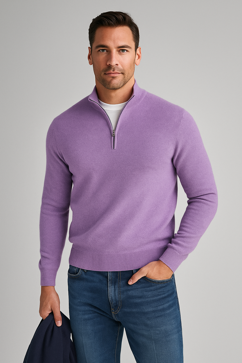 Pull en cachemire pour homme avec fermeture éclair