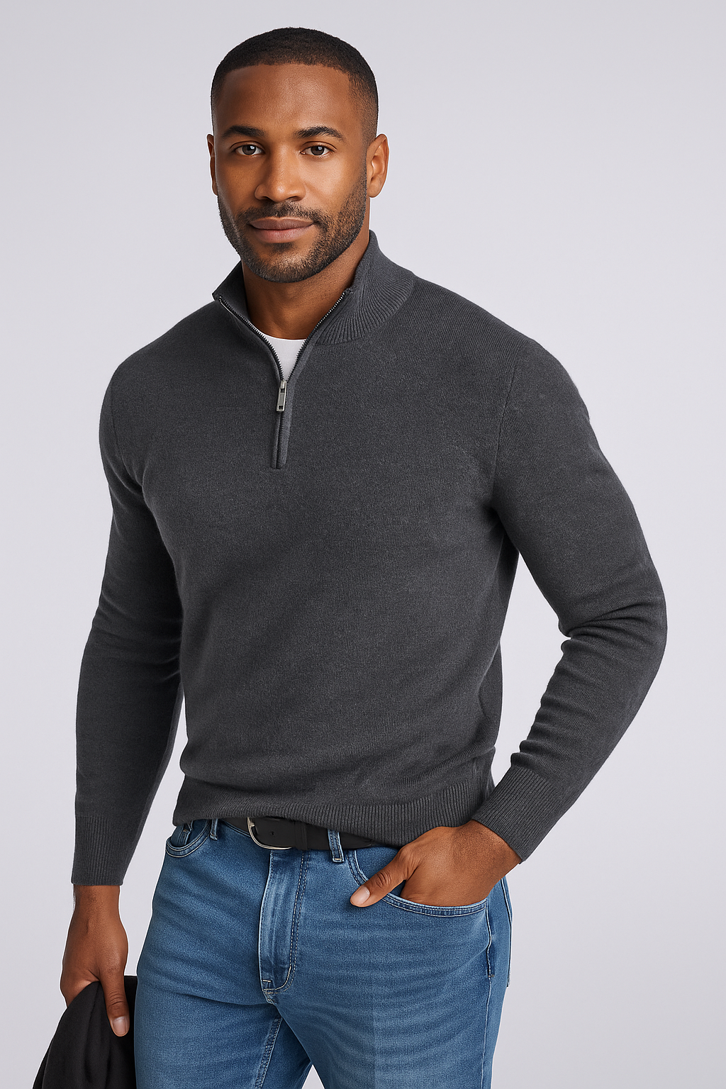 Pull en cachemire pour homme avec fermeture éclair