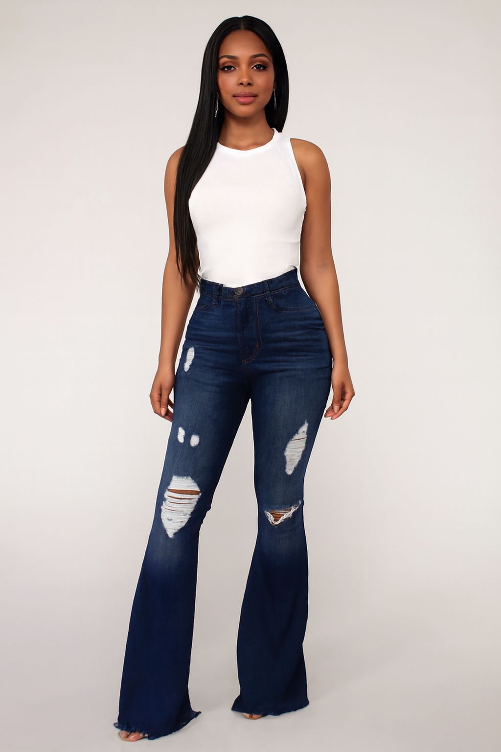 Jeans évasés délavés à taille haute