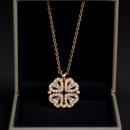 Collier trèfle à quatre feuilles  en forme de cœur 2 en 1