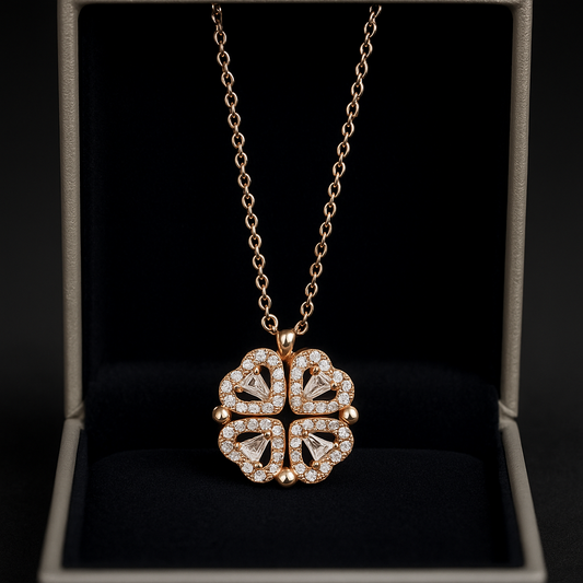 Collier trèfle à quatre feuilles  en forme de cœur 2 en 1