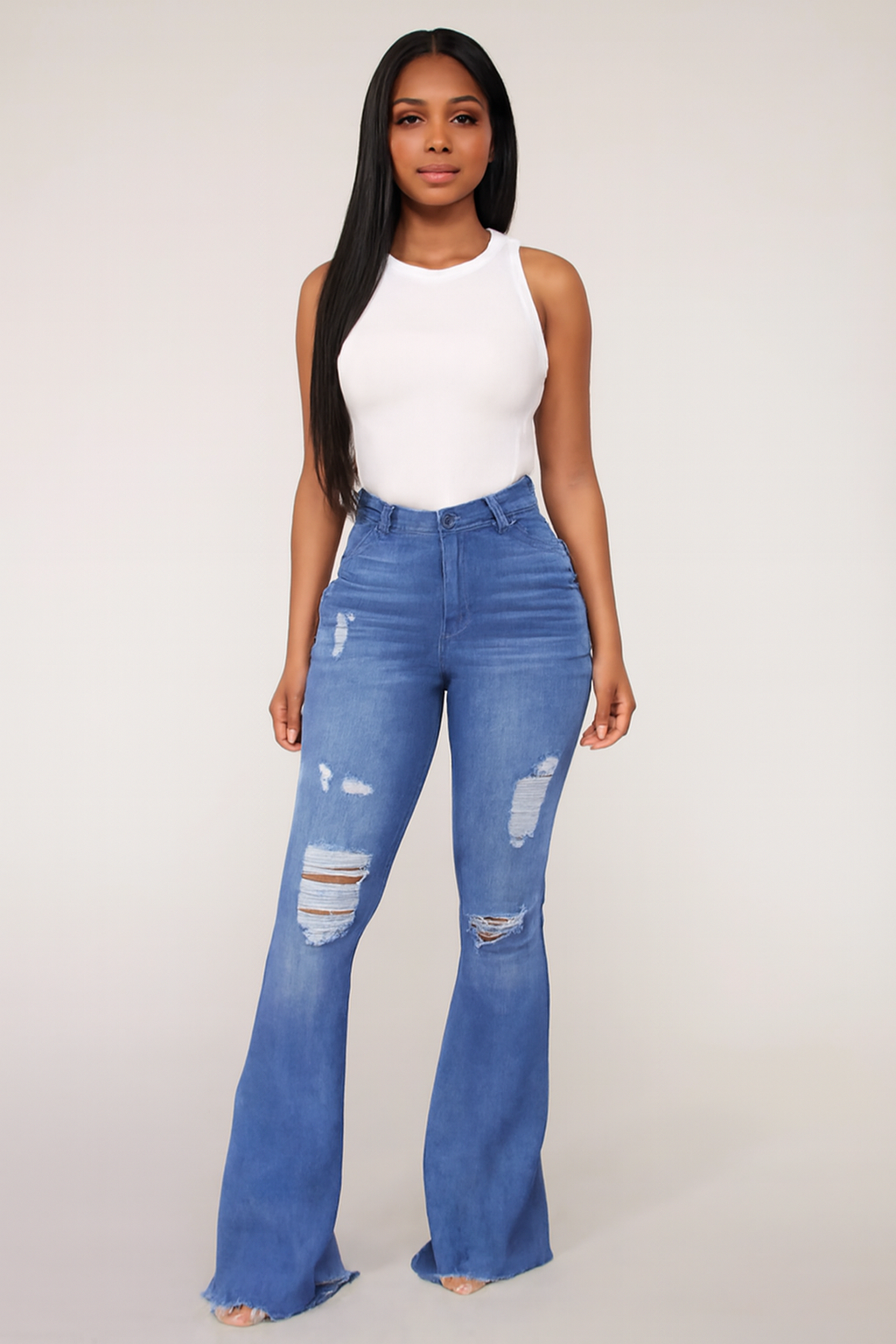 Jeans évasés délavés à taille haute